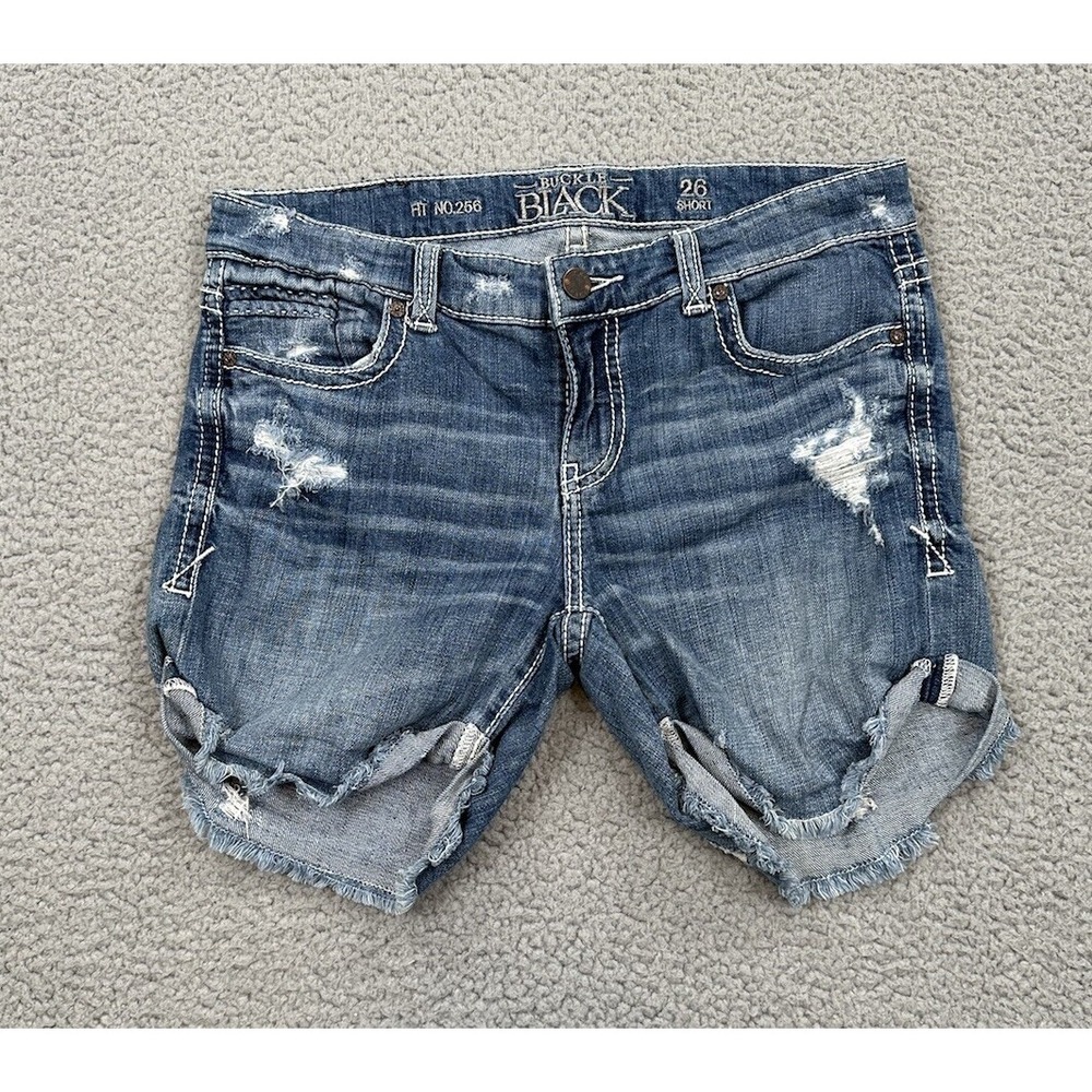 BKE Black Jean Shorts Women's 26 Blue Denim Fit 256 Cutoff Distressed Buckle